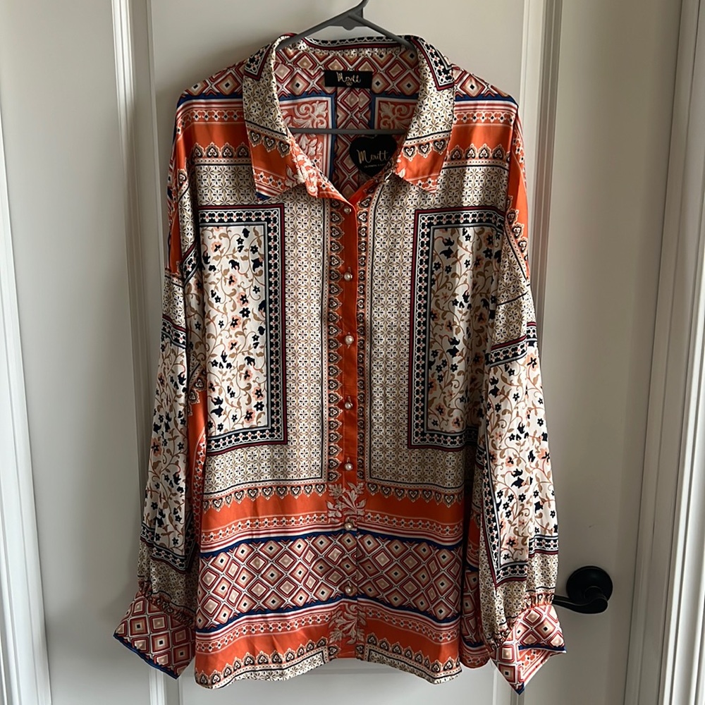 NWT Meritt Dig Deep Down Button Up In Orange Curves. - Picture 3 of 11